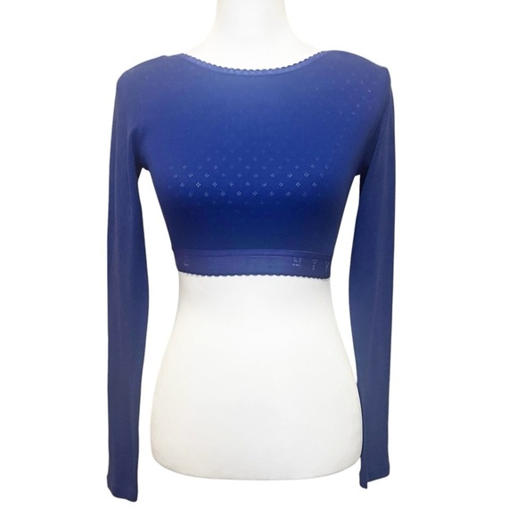 SAVAGE x Fenty NWT Jersey Knit Pointelle Long Sleeve Crop Top Blue Size XS - Picture 3 of 12